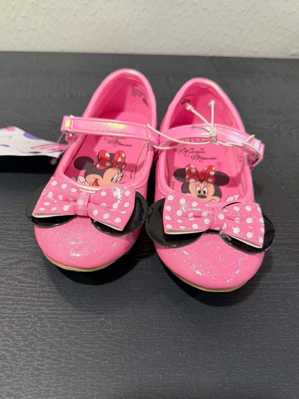 Disney Pink Minnie Mouse Glitter Bow Mary Jane Shoes Toddler Size 11